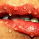 drops of water on the lip